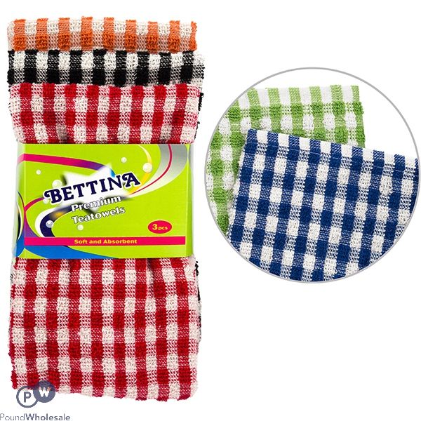 BETTINA PREMIUM TEA TOWELS ASSORTED 3PK