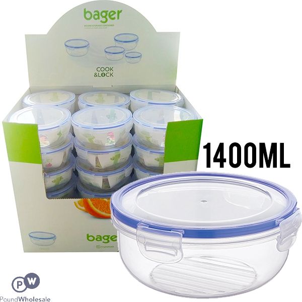 BAGER CLICK & LOCK ROUND FOOD STORAGE CONTAINER 1400ML CDU