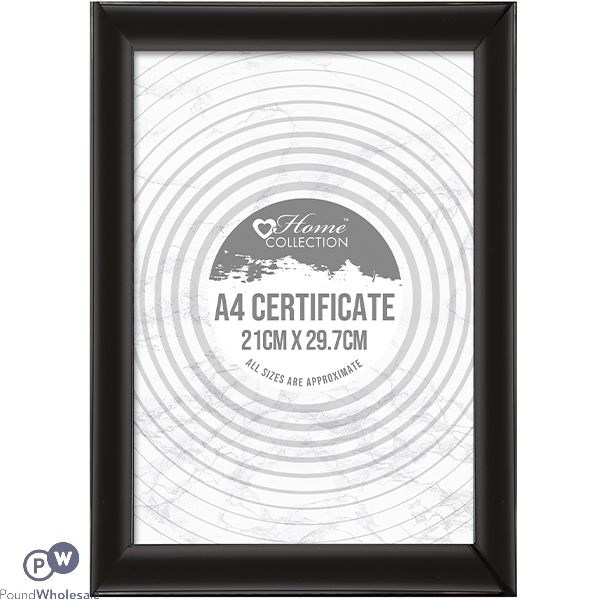 Home Collection A4 Black Styrene Certificate Frame 21cm X 29.7cm
