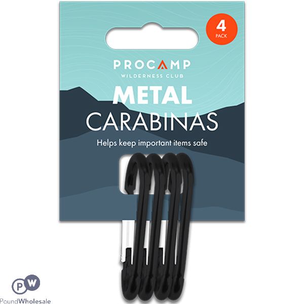 Procamp Black Metal Carabiner Clips 4 Pack