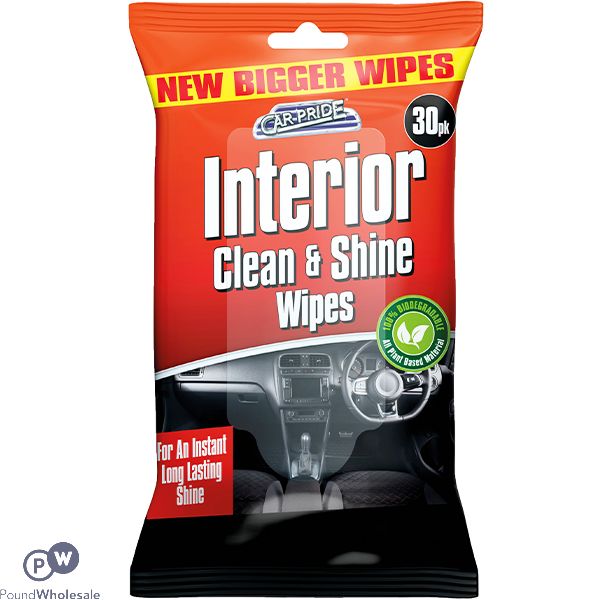 Car-pride Biodegradable Interior Clean & Shine Wipes 30 Pack