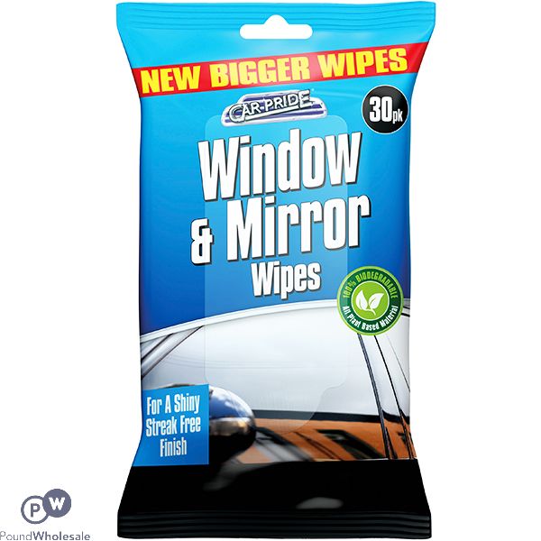 Car-pride Biodegradable Window & Mirror Wipes 30 Pack