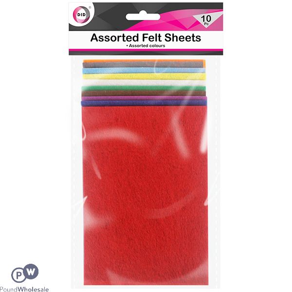 DID Assorted Colour Felt Sheets 10 Pack