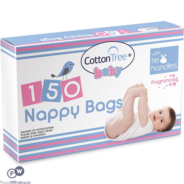 Cotton Tree Baby Fragranced Tie Handle Nappy Bags 150 Pack