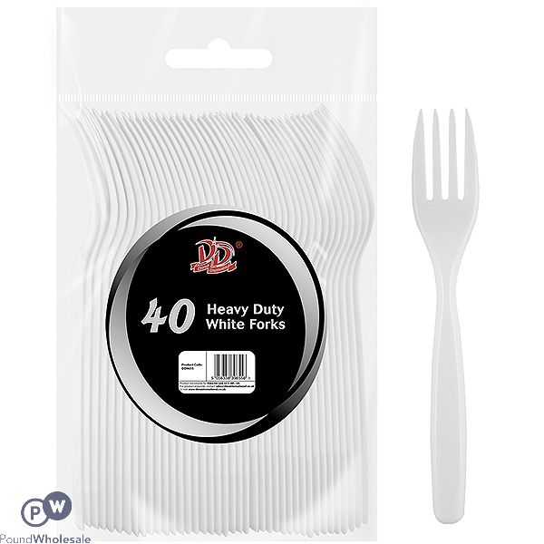 Deluxe Disposable Heavy Duty White Forks 40 Pack