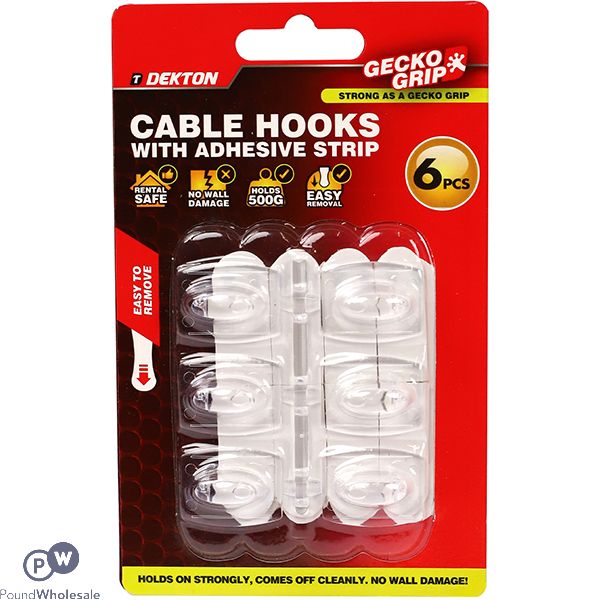 Dekton Gecko Grip Clear Adhesive Cable Hooks 6 Pack