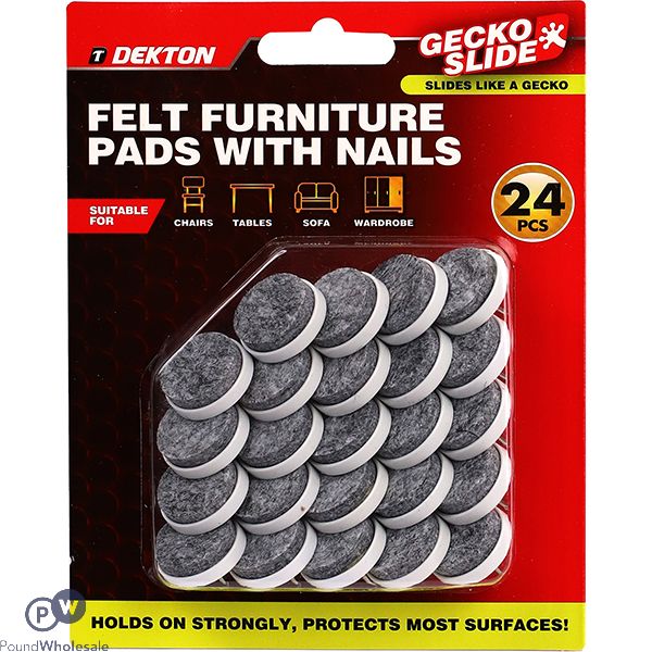 Dekton Gecko Slide Felt Furniture Pads With Nails 24pc