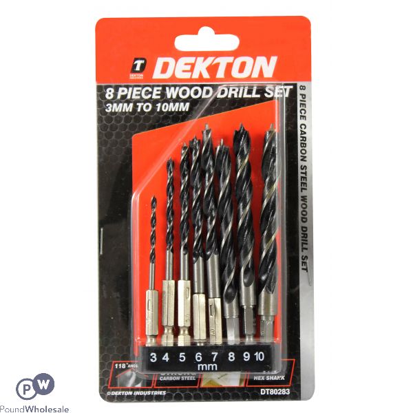 Dekton 8 Piece 1/4" Shank Wood Drill Set 3-10mm