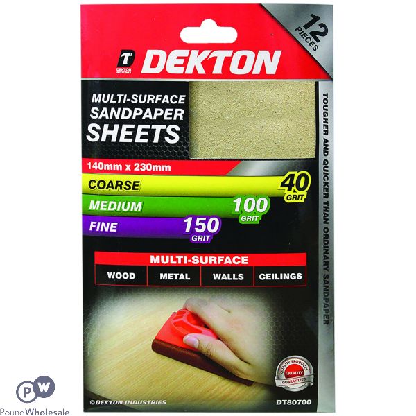 Dekton 12 Piece Multi Surface Sandpaper Sheets