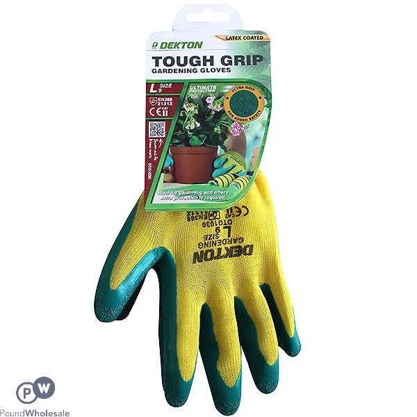 Dekton Tough Grip Latex Coated Gardening Gloves 9/Large