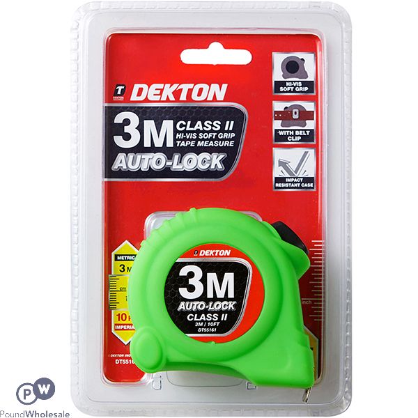 Dekton Hi-Vis Green Soft Grip Auto-Lock Tape Measure 3m
