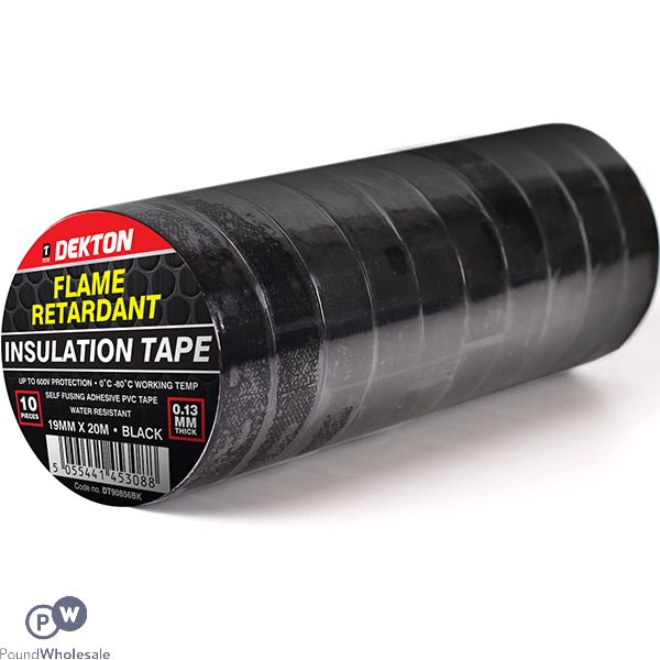 Dekton Black Flame Retardant Insulation Tape 19mm X 20m 10 Pack