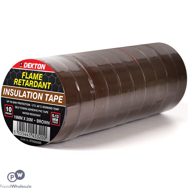 Dekton Brown Flame Retardant Insulation Tape 19mm X 20m 10 Pack