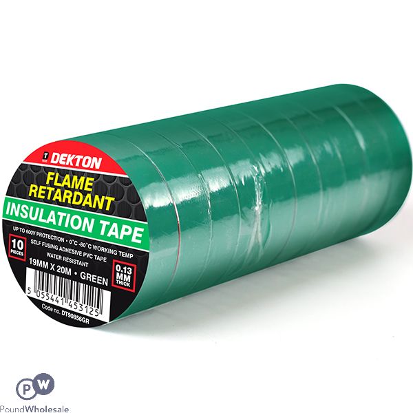 Dekton Green Fire Retardant Insulation Tape 19mm X 20m 10 Pack