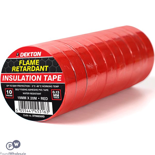 Dekton Red Flame Retardant Insulation Tape 19mm X 20m 10 Pack