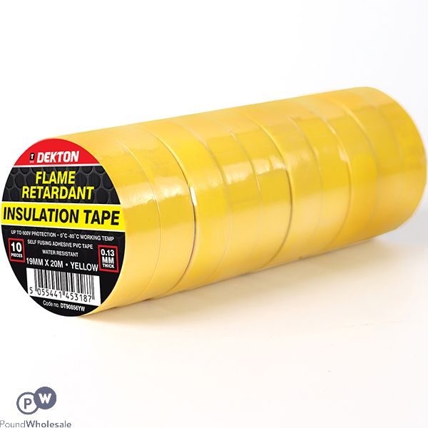 Dekton Yellow Flame Retardant Insulation Tape 19mm X 20m 10 Pack