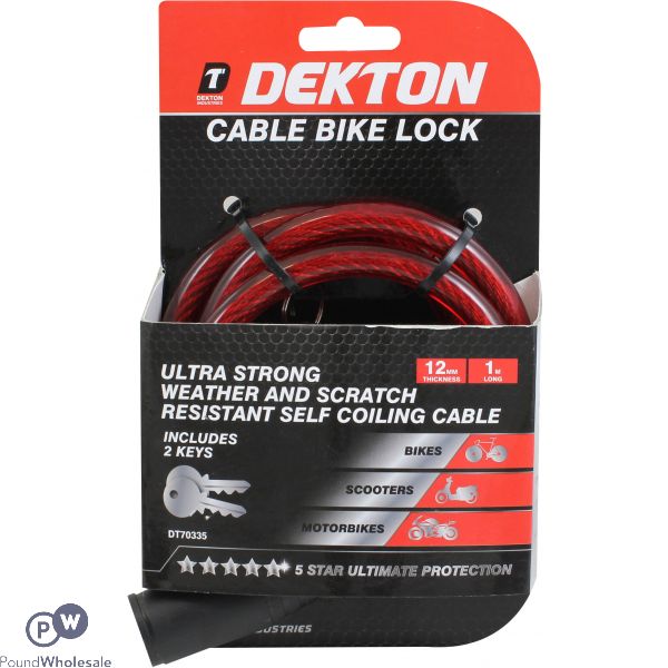 Dekton 12mm X 1m Bike Lock Ultra Strong Weatherproof With Self Coiling Cable