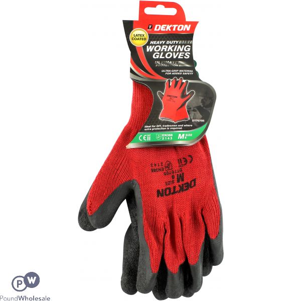 Dekton Heavy Duty Black/Red Latex Working Gloves Size 8 Medium