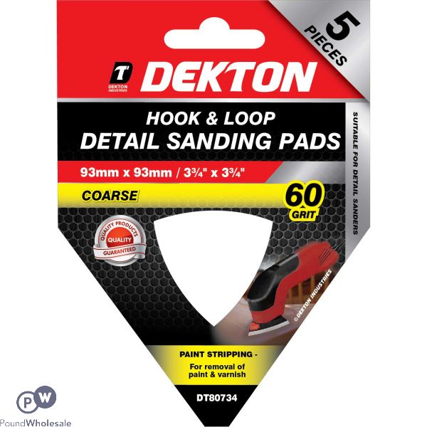 Dekton 93mm X 93mm Hook & Loop Detail Sanding Pads 60 Grit
