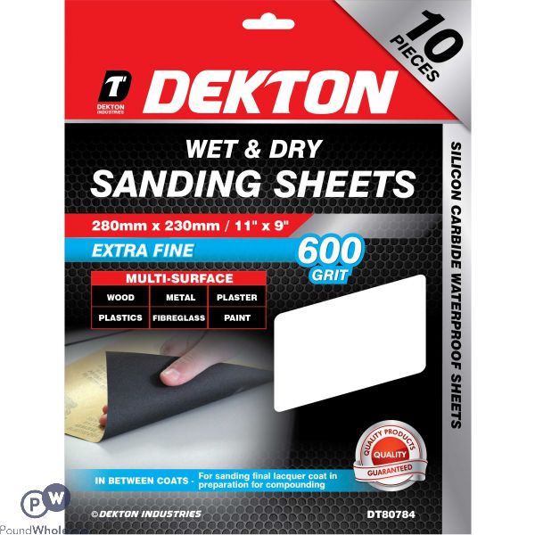 Dekton Extra Fine 600 Grit Wet & Dry Sanding Sheets 10 Pack