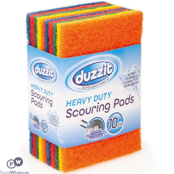 Duzzit Assorted Colour Heavy Duty Scouring Pads 10 Pack