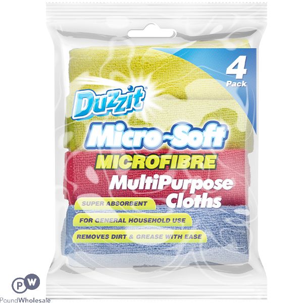 Duzzit Micro-soft Microfibre Multipurpose Cloths 4 Pack