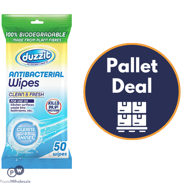 Duzzit Clean & Fresh Biodegradable Anti-Bacterial Wipes 50 Pack Pallet Deal