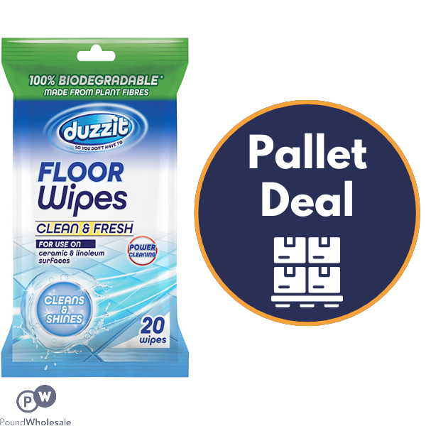 Duzzit Clean & Fresh Biodegradable Floor Wipes 20 Pack Pallet Deal