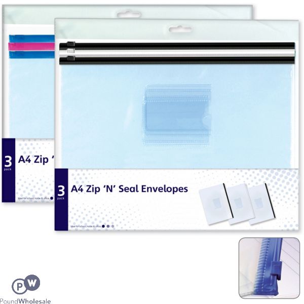 A4 Zip & Seal 3 Pack  Envelopes 