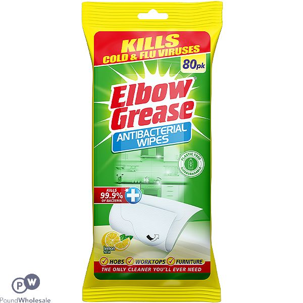 Elbow Grease Lemon Fresh Antibacterial Wipes 80 Pack