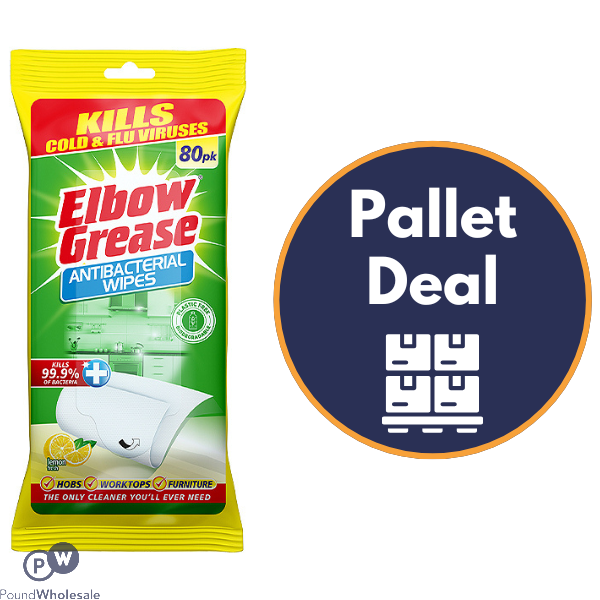 Elbow Grease Lemon Fresh Antibacterial Wipes 80 Pack Pallet Deal