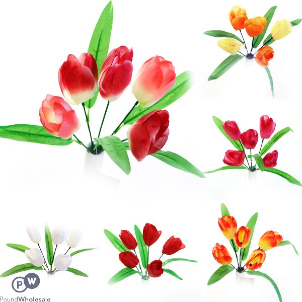 Tulip Bush Artificial Flowers Assorted Colours