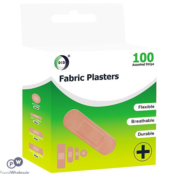 DID Fabric Plasters Assorted Sizes 100 Pack