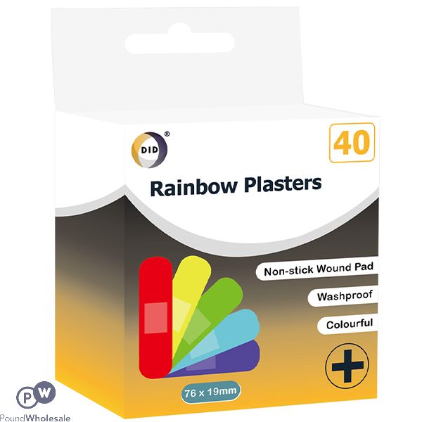 DID Rainbow Coloured Plasters 76 X 19mm 40 Pack