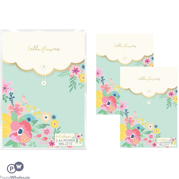 Hello Flower A4 Floral Popper Wallets 2 Pack