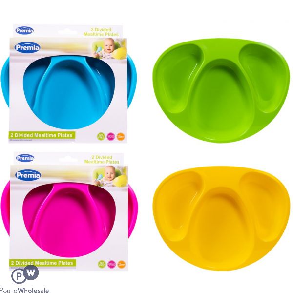 Premia 2 Divided Mealtime Plates 4 Assorted Colours Vat Free