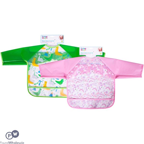 FIRST STEPS WIPE CLEAN COVERALL BIB 2 ASSORTED