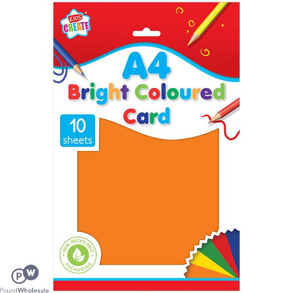 Kids Create A4 Bright Coloured Card Assorted Colours 10 Pack