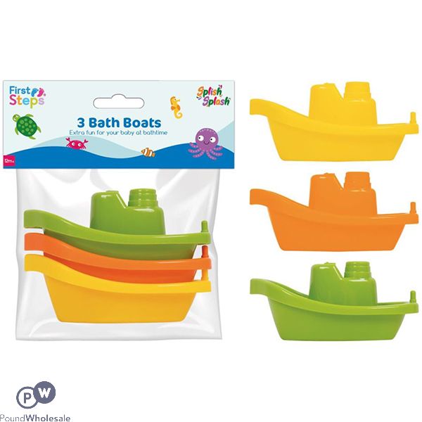 First Steps Baby Bath Boats Assorted Colours 3 Pack