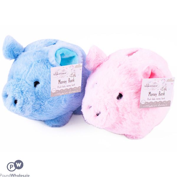 Hugs & Kisses Fluffy Piggy Money Bank Assorted Colours