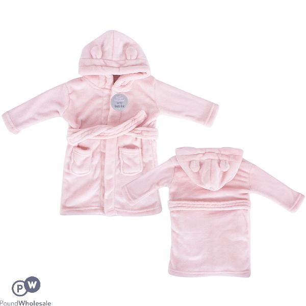Hugs & Kisses Soft Flannel Pink Baby Hooded Robe
