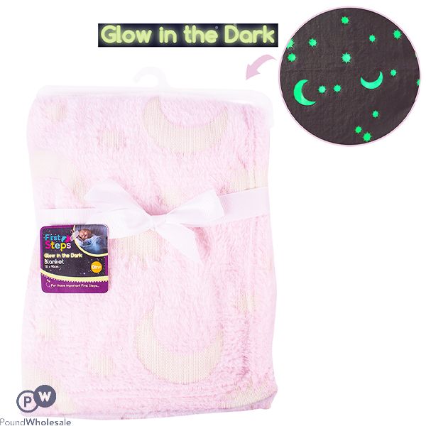 First Steps Glow In The Dark Baby Blanket Pink 70cm X 90cm