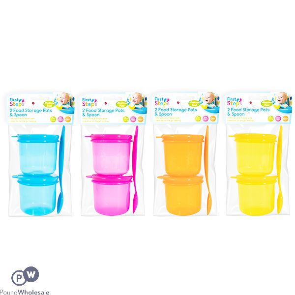 First Steps Baby Food Storage Pots & Spoon 3pc Assorted Colours