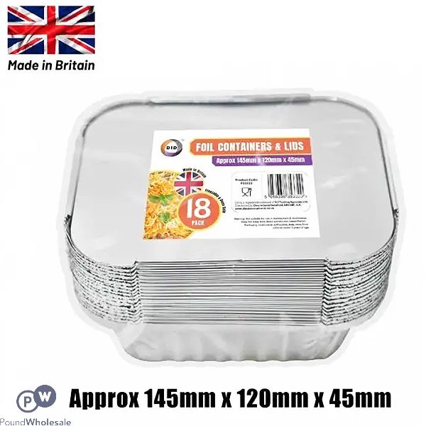 Did Foil Containers & Lids 18 Pack 14.5cm X 12cm X 4.5cm