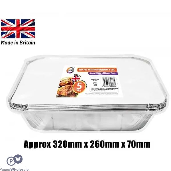 DID Deep Foil Roasting Containers & Lids 5 Pack 32cm x 26cm x 7cm