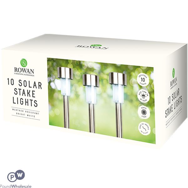 Rowan Solar Metallic Bright White Stake Lights 10 Pack