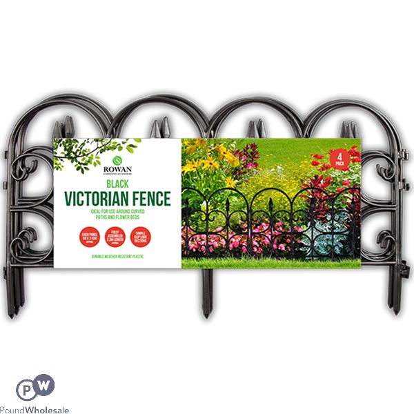 Rowan Black Plastic Victorian Garden Fencing 4 Pack