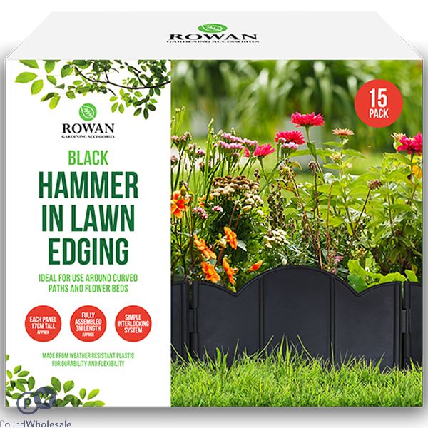 Rowan Black Plastic Hammer-in Lawn Edging 15 Pack