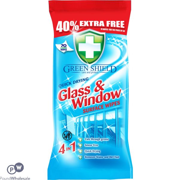 Greenshield Glass & Window Wipes 70 Sheets