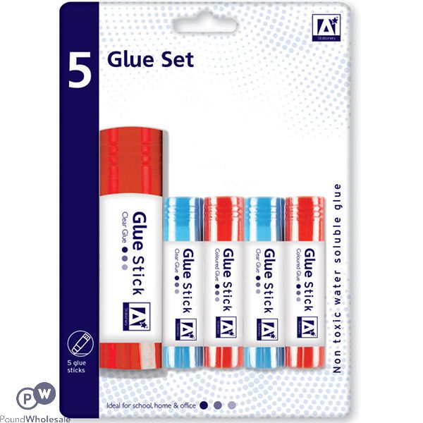 A* Stationery Clear & Coloured Glue Set 5 Pack
